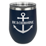 Chic Beach House Stemless Stainless Steel Wine Tumbler - Navy - Single Sided