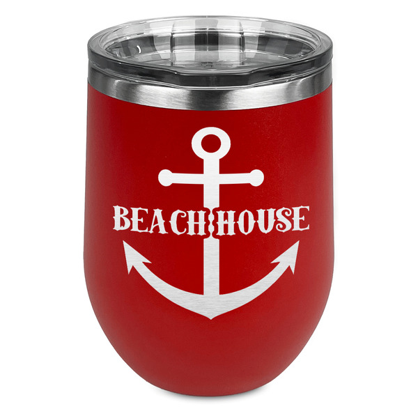 Custom Chic Beach House Stemless Stainless Steel Wine Tumbler - Red - Single Sided