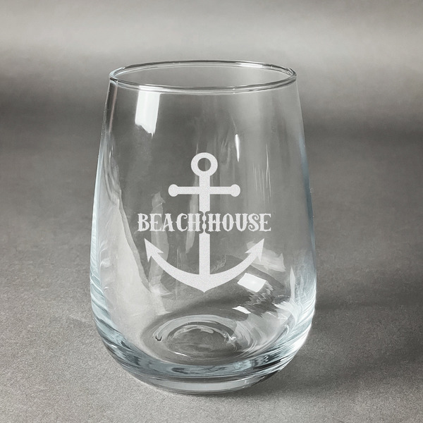 Custom Chic Beach House Stemless Wine Glass - Engraved