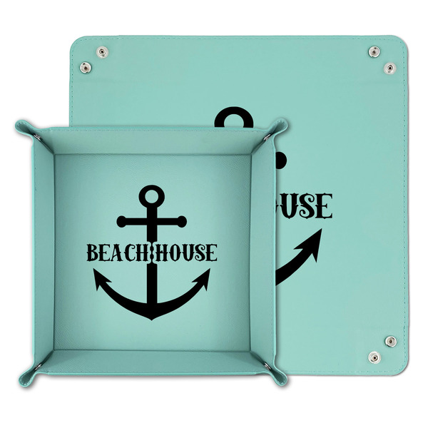 Chic Beach House Teal Faux Leather Valet Trays - PARENT MAIN