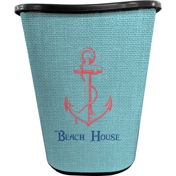 Custom Chic Beach House Waste Basket - Double Sided (Black)