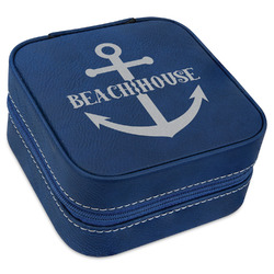 Chic Beach House Travel Jewelry Box - Navy Blue Leather