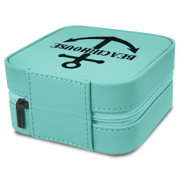 Chic Beach House Travel Jewelry Boxes - Leather - Teal - View from Rear