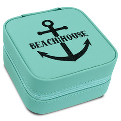Chic Beach House Travel Jewelry Box - Teal Leather