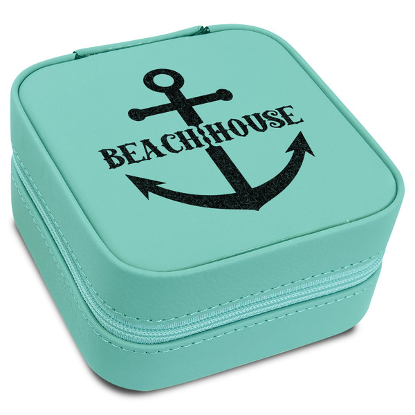Custom Chic Beach House Travel Jewelry Box - Teal Leather