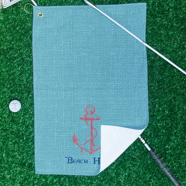 Chic Beach House Waffle Weave Golf Towel - In Context