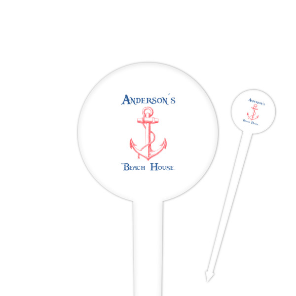 Custom Chic Beach House 4" Round Plastic Food Picks - White - Single Sided