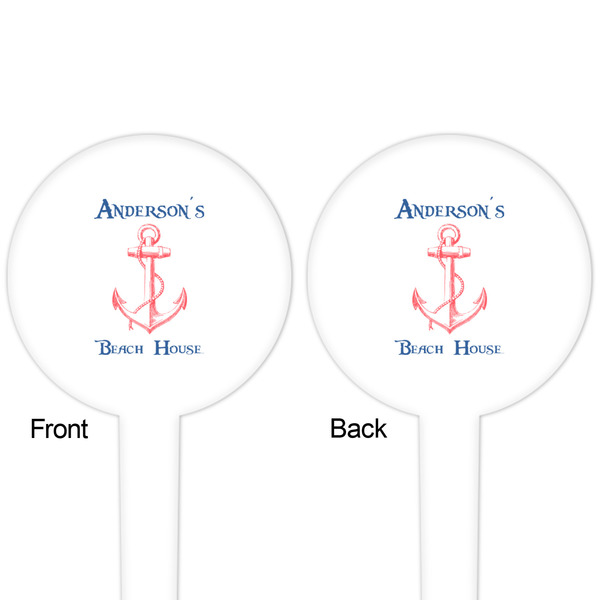 Chic Beach House White Plastic 4" Food Pick - Round - Double Sided - Front & Back