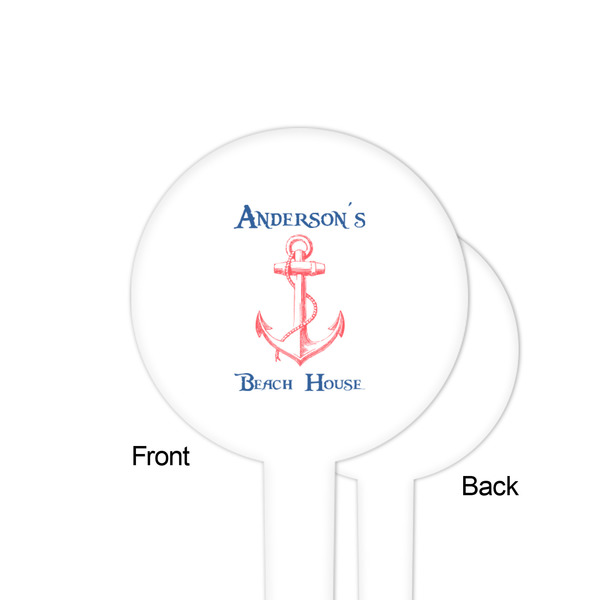 Chic Beach House White Plastic 4" Food Pick - Round - Single Sided - Front & Back