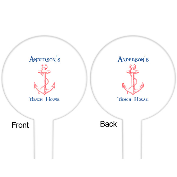 Chic Beach House White Plastic 6" Food Pick - Round - Double Sided - Front & Back