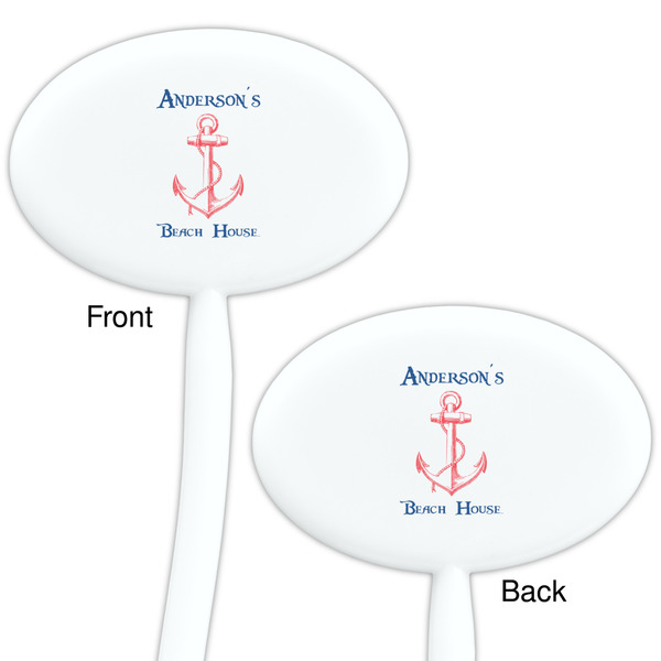 Chic Beach House White Plastic 7" Stir Stick - Double Sided - Oval - Front & Back