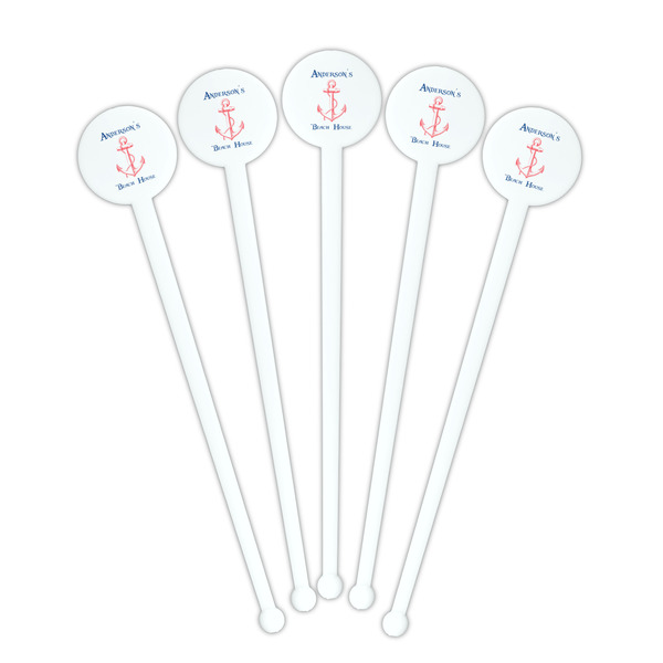 Chic Beach House White Plastic 7" Stir Stick - Round - Fan View