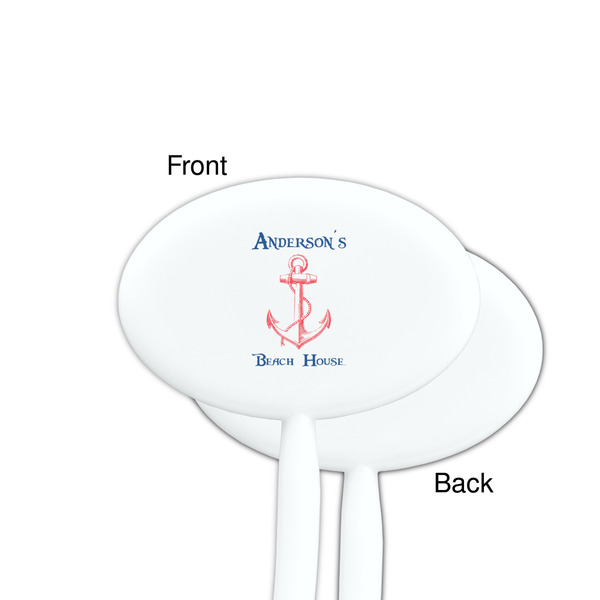 Chic Beach House White Plastic 7" Stir Stick - Single Sided - Oval - Front & Back