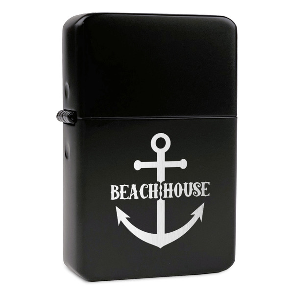 Custom Chic Beach House Windproof Lighter - Black - Double Sided & Lid Engraved