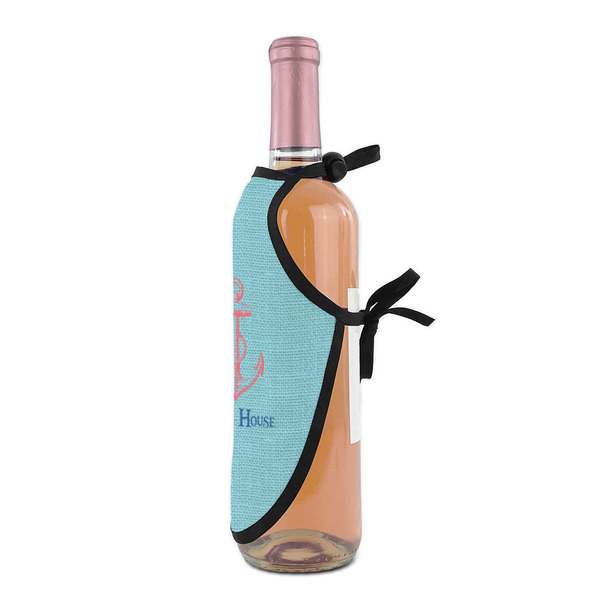 Chic Beach House Wine Bottle Apron - DETAIL WITH CLIP ON NECK