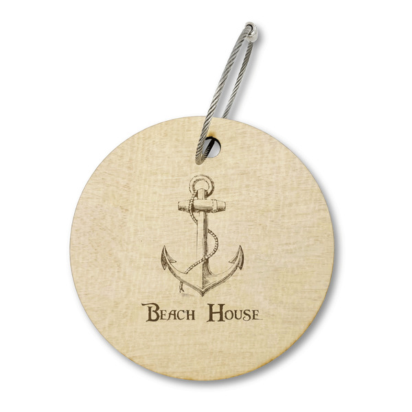 Custom Chic Beach House Wood Luggage Tag - Round