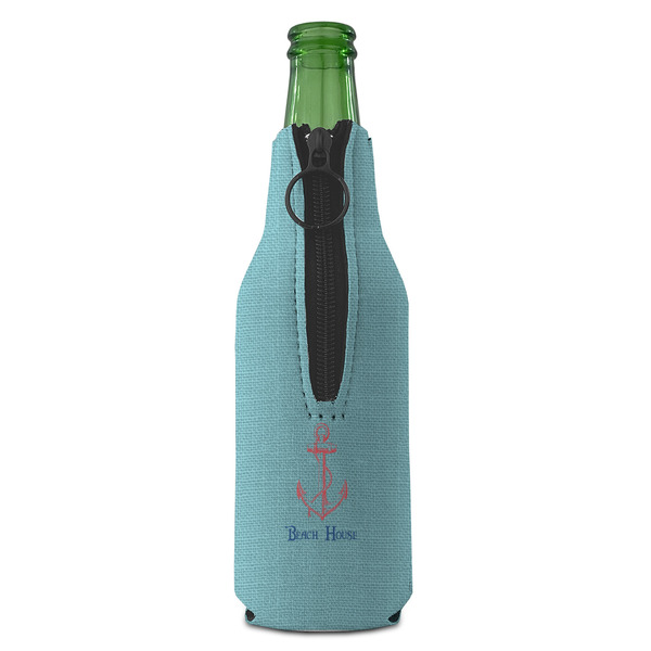 Chic Beach House Zipper Bottle Cooler - BACK (bottle)