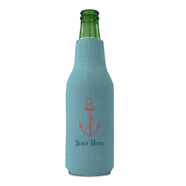 Chic Beach House Zipper Bottle Cooler - FRONT (bottle)