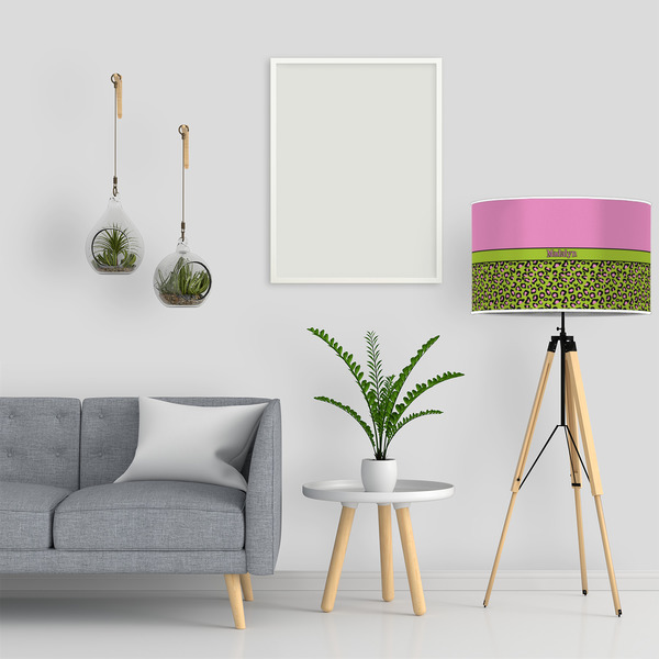 Pink & Lime Green Leopard 12" Drum Lampshade - LIFESTYLE
