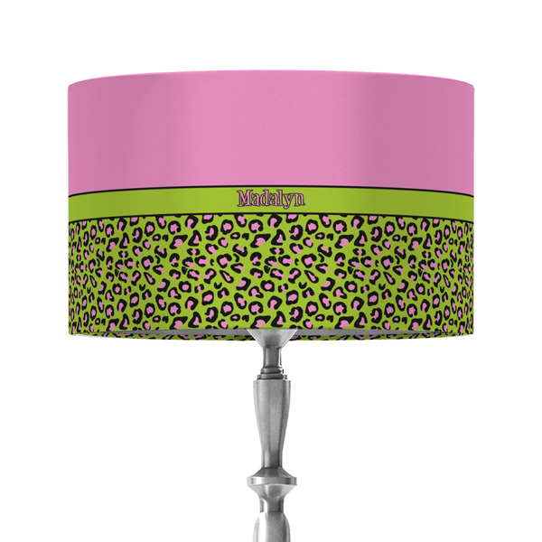 Custom Pink & Lime Green Leopard 12" Drum Lamp Shade - Fabric (Personalized)
