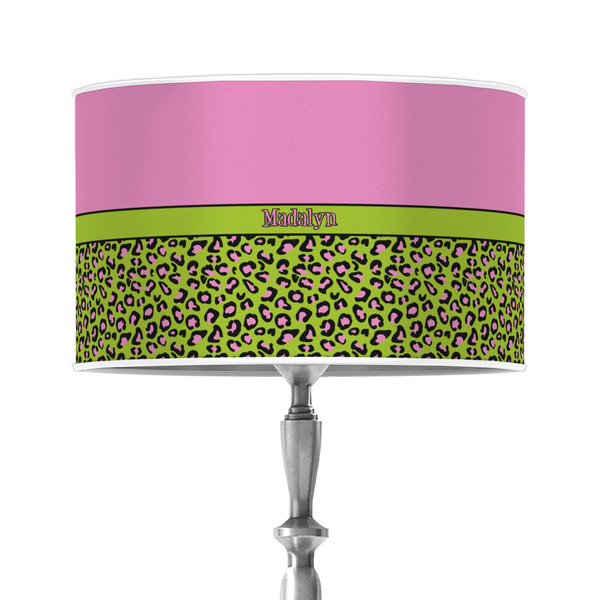 Custom Pink & Lime Green Leopard 12" Drum Lamp Shade - Poly-film (Personalized)