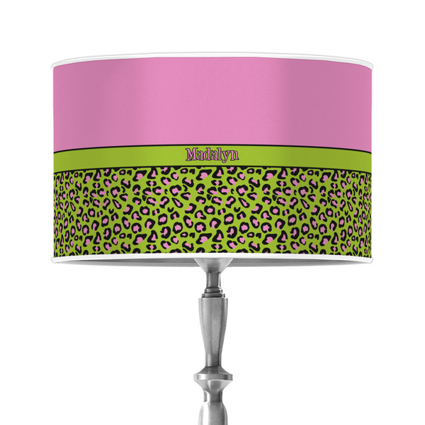 Custom Pink & Lime Green Leopard 12" Drum Lamp Shade - Poly-film (Personalized)