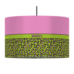 Pink & Lime Green Leopard 12" Drum Pendant Lamp - Fabric (Personalized)