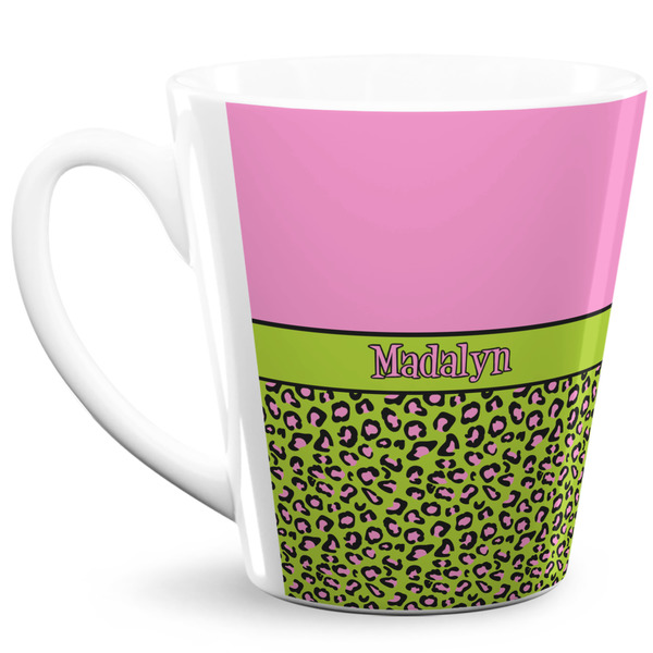 Custom Pink & Lime Green Leopard 12 Oz Latte Mug (Personalized)