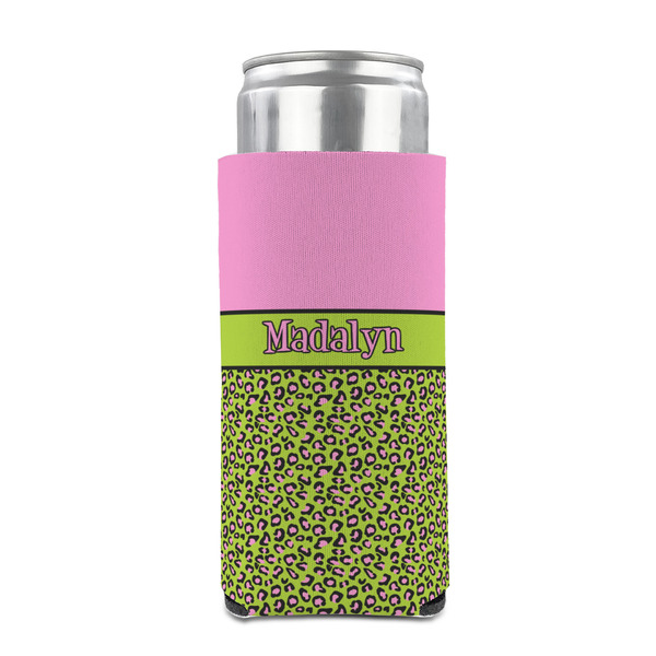 Pink & Lime Green Leopard 12oz Tall Can Sleeve - FRONT (on can)