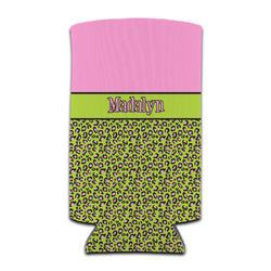 Pink & Lime Green Leopard Can Cooler (tall 12 oz) (Personalized)