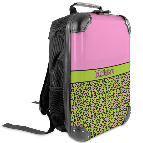 Custom Pink & Lime Green Leopard Kids Hard Shell Backpack (Personalized)