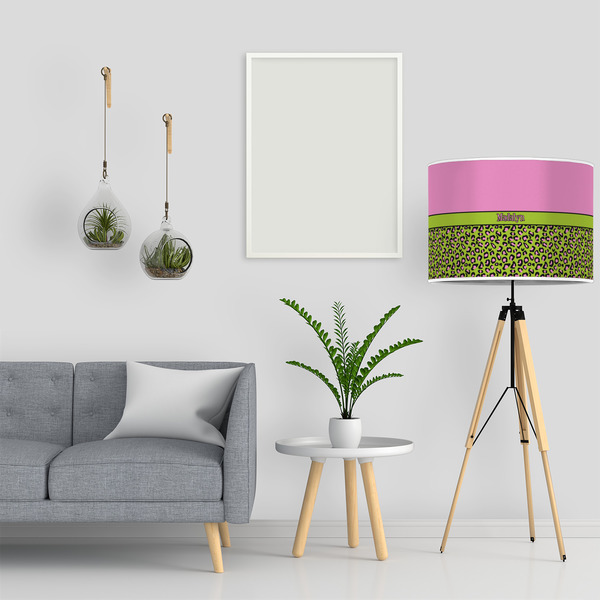 Pink & Lime Green Leopard 16" Drum Lampshade - LIFESTYLE