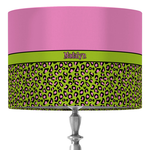 Custom Pink & Lime Green Leopard 16" Drum Lamp Shade - Fabric (Personalized)