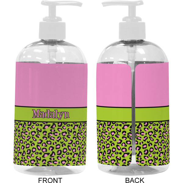 Pink & Lime Green Leopard 16 oz Plastic Liquid Dispenser- Approval- White
