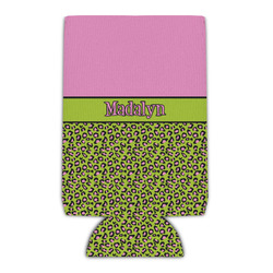 Pink & Lime Green Leopard Can Cooler (Personalized)