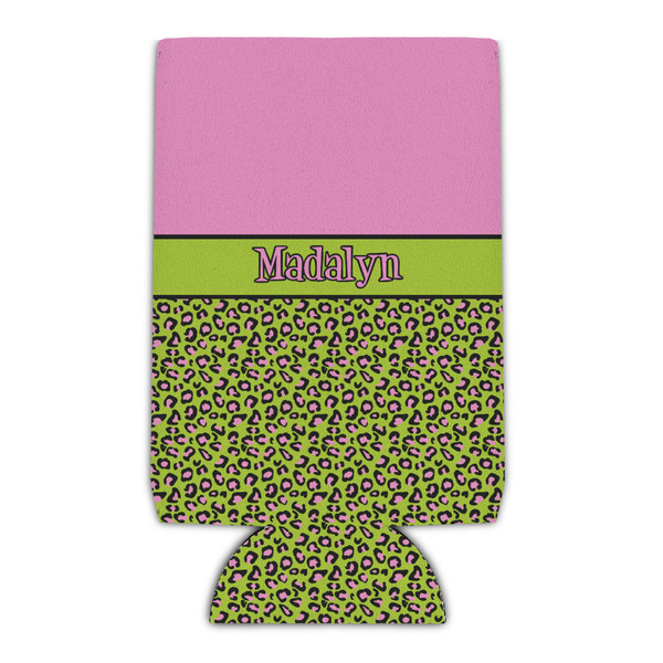 Custom Pink & Lime Green Leopard Can Cooler (Personalized)