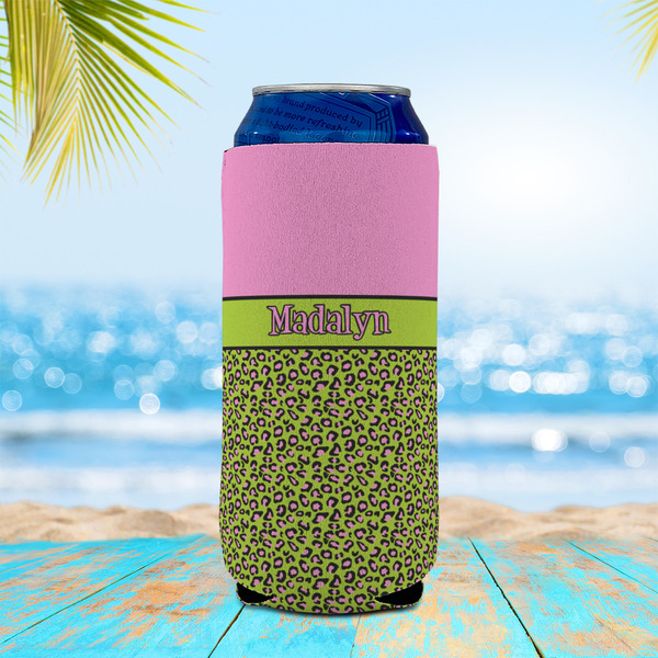 Pink & Lime Green Leopard 16oz Can Sleeve - LIFESTYLE
