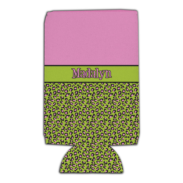 Pink & Lime Green Leopard 16oz Can Sleeve - Set of 4 - FRONT