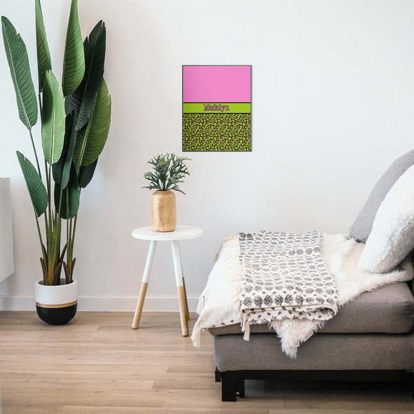 Pink & Lime Green Leopard 16x20 Wood Print - In Context