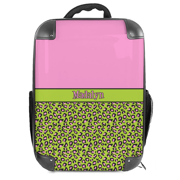 Custom Pink & Lime Green Leopard Hard Shell Backpack (Personalized)