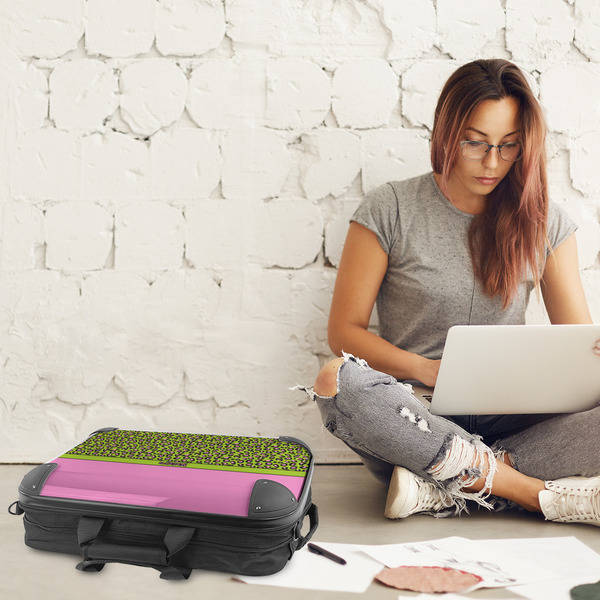 Pink & Lime Green Leopard 18" Laptop Briefcase - LIFESTYLE