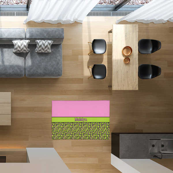 Pink & Lime Green Leopard 2'x3' Indoor Area Rugs - IN CONTEXT