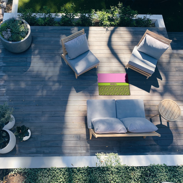 Pink & Lime Green Leopard 2'x3' Patio Rug - In Context