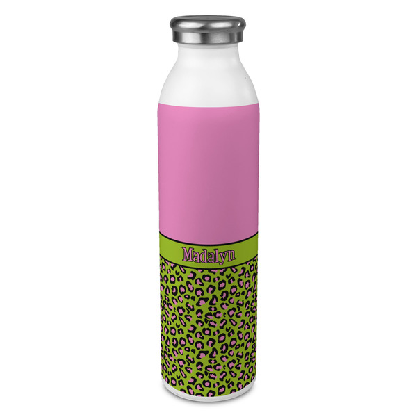 Custom Pink & Lime Green Leopard 20oz Stainless Steel Water Bottle - Full Print (Personalized)