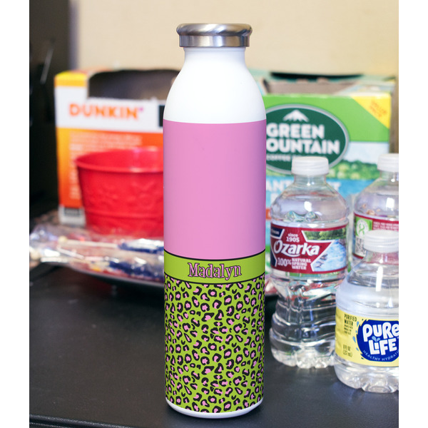 Pink & Lime Green Leopard 20oz Water Bottles - Full Print - In Context