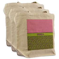 Pink & Lime Green Leopard Reusable Cotton Grocery Bags - Set of 3 (Personalized)