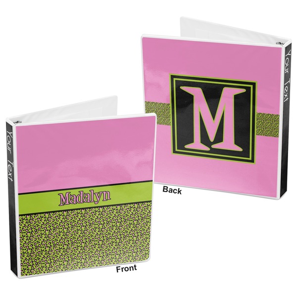 Pink & Lime Green Leopard 3-Ring Binder Front and Back