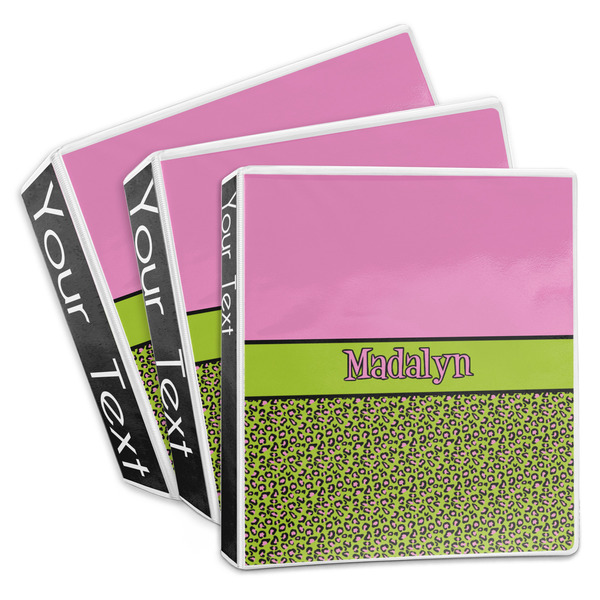 Custom Pink & Lime Green Leopard 3-Ring Binder (Personalized)