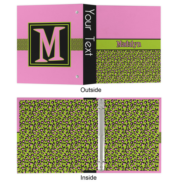 Pink & Lime Green Leopard 3 Ring Binders - Full Wrap - 1" - APPROVAL