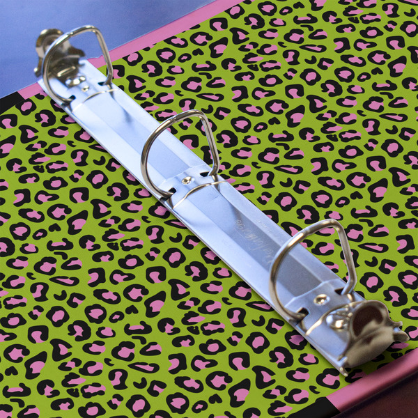 Pink & Lime Green Leopard 3 Ring Binders - Full Wrap - 1" - DETAIL